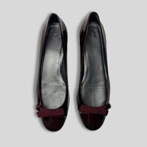 Stuart Weitzman Burgundy Patent Leather Ballet Flats w/ Bow Size 8.5